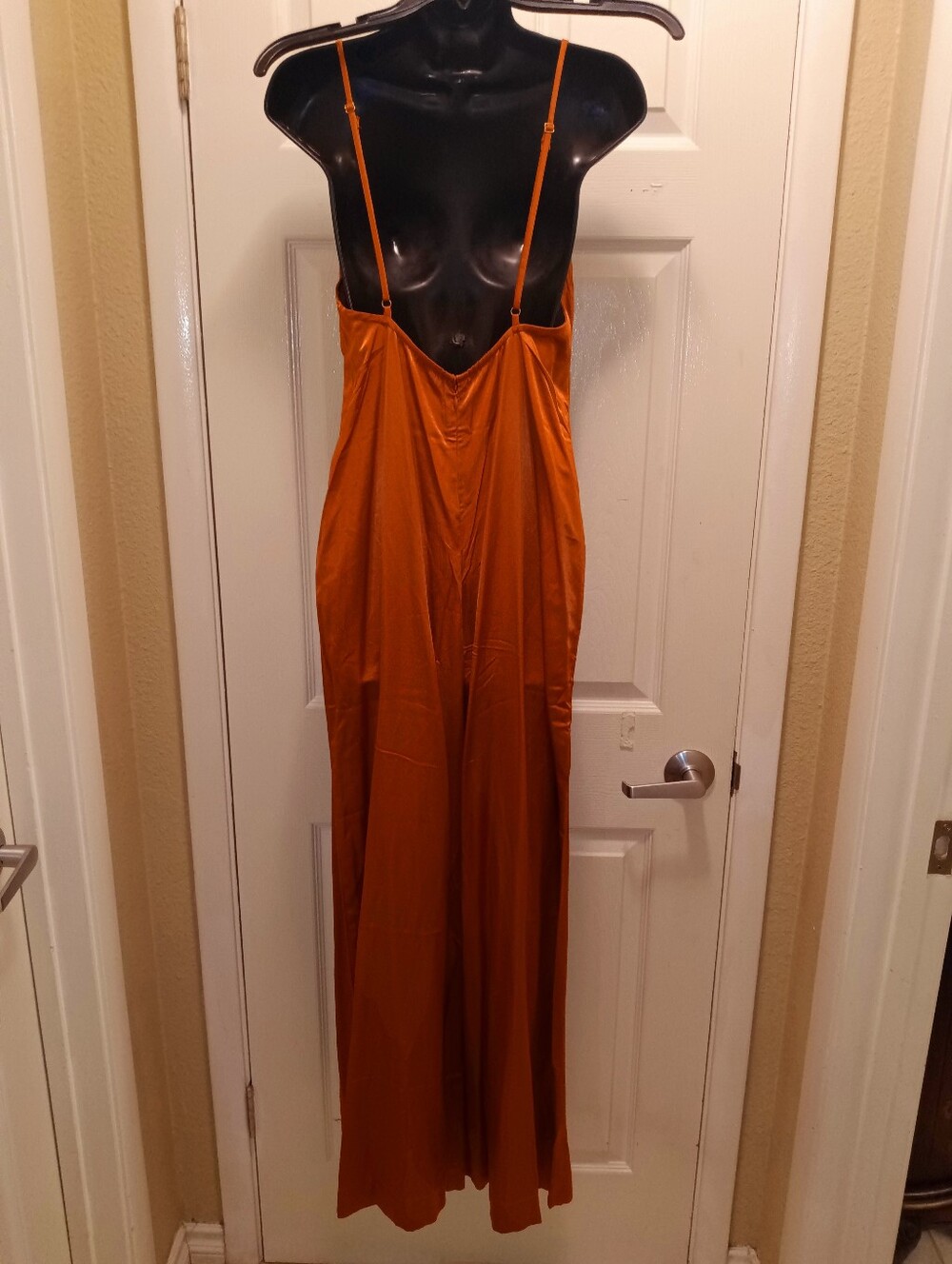 NWT WeWoreWhat Burnt Orange Wide-Leg Satin Jumpsuit with Spaghetti Straps - Picture 4 of 6